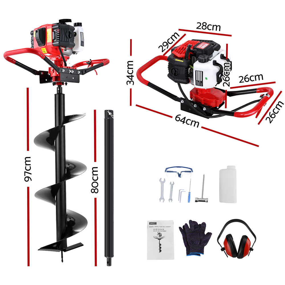 Giantz Post Hole Digger with 300mm Auger Bit and Extension view 2