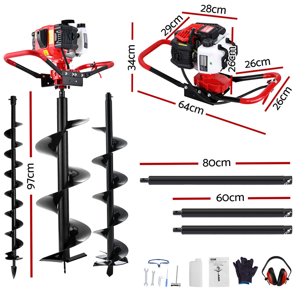 Giantz Post Hole Digger Kit with Auger Bits and Extension view 2