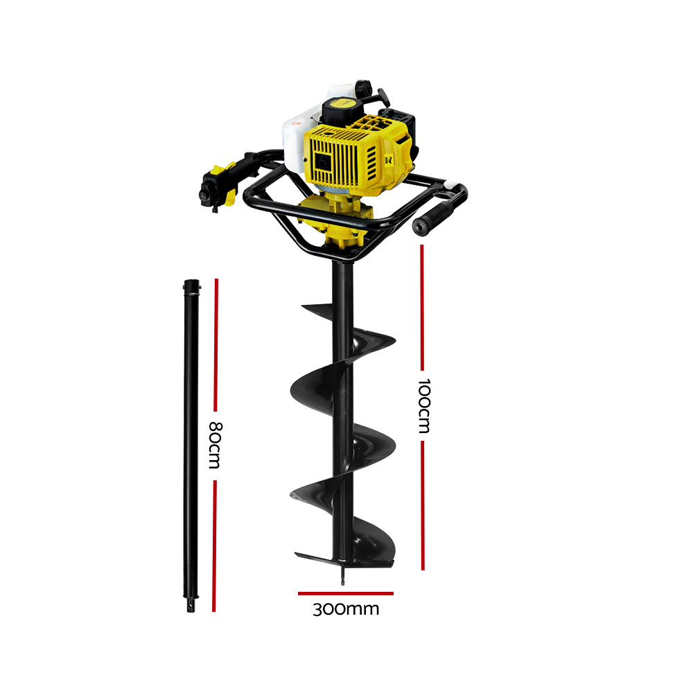 Giantz 65cc Post Hole Digger with Auger Options, Yellow view 2