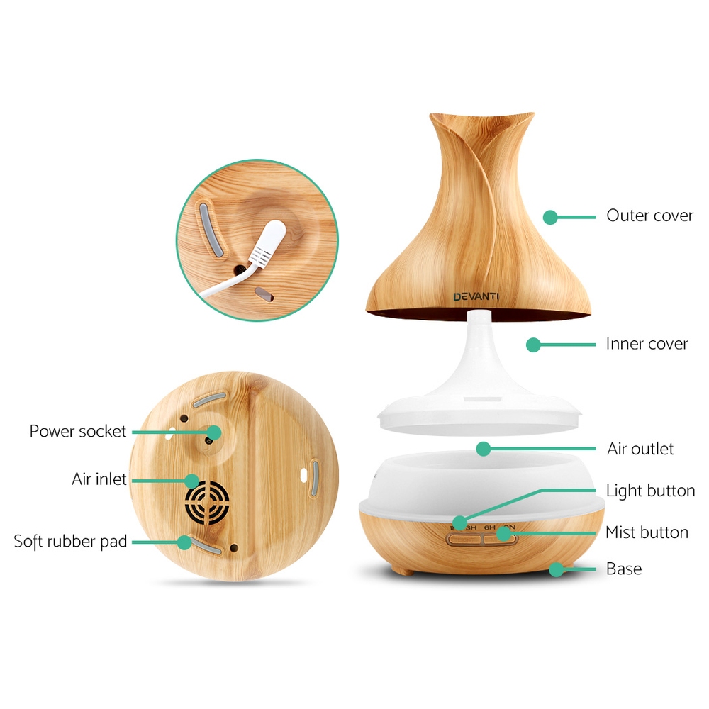 Devanti Aroma Diffuser Light Wood 400ml Humidifier view 3