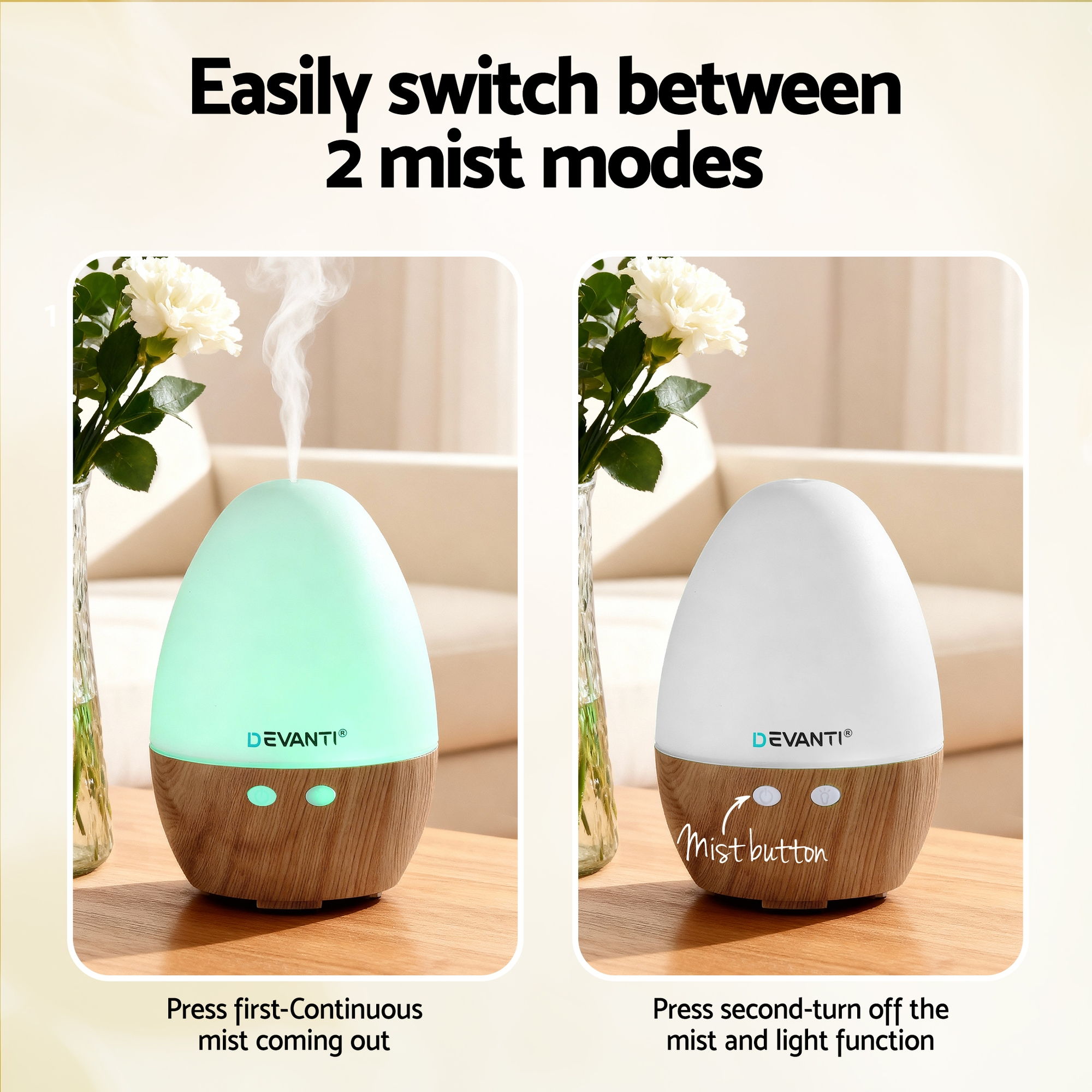 Devanti Ultrasonic Aroma Diffuser Forest Wood Grain Humidifier view 4