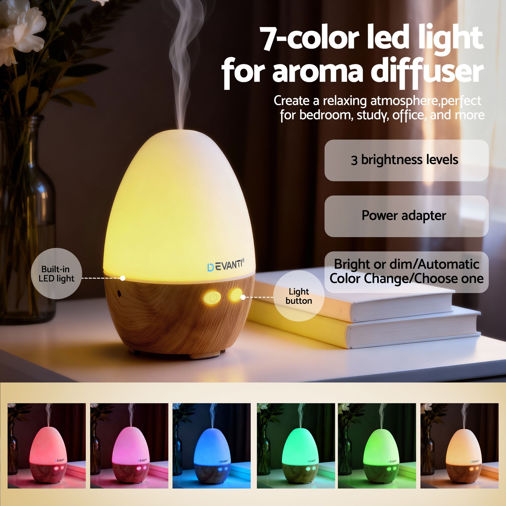 Devanti Ultrasonic Aroma Diffuser Forest Wood Grain Humidifier view 5