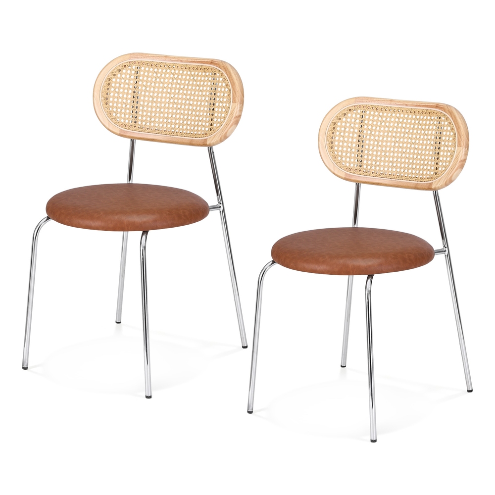 Artiss Rattan PU Leather Dining Chairs Brown Set of 2 or 4