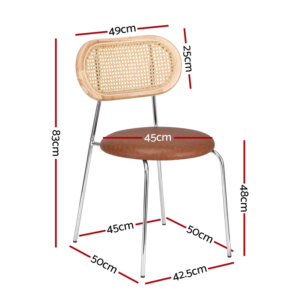 Artiss Rattan PU Leather Dining Chairs Brown Set of 2 or 4 view 2