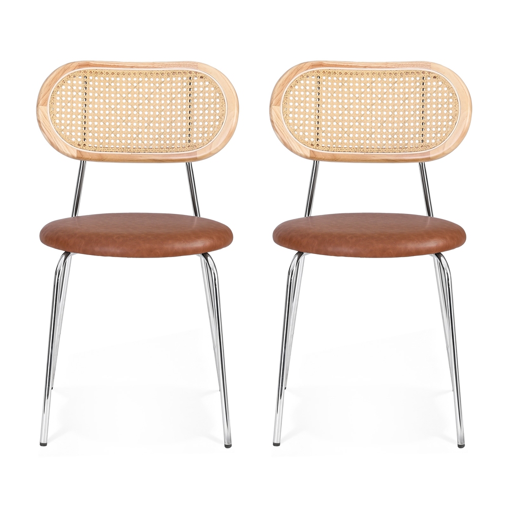 Artiss Rattan PU Leather Dining Chairs Brown Set of 2 or 4 view 3