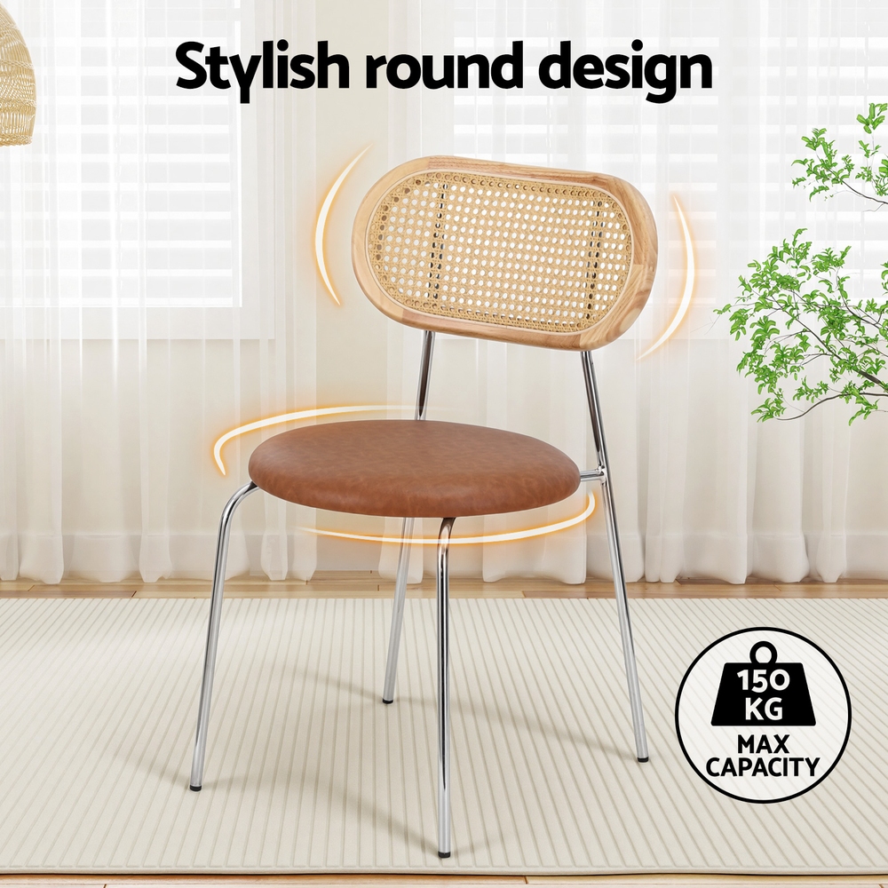 Artiss Rattan PU Leather Dining Chairs Brown Set of 2 or 4 view 4