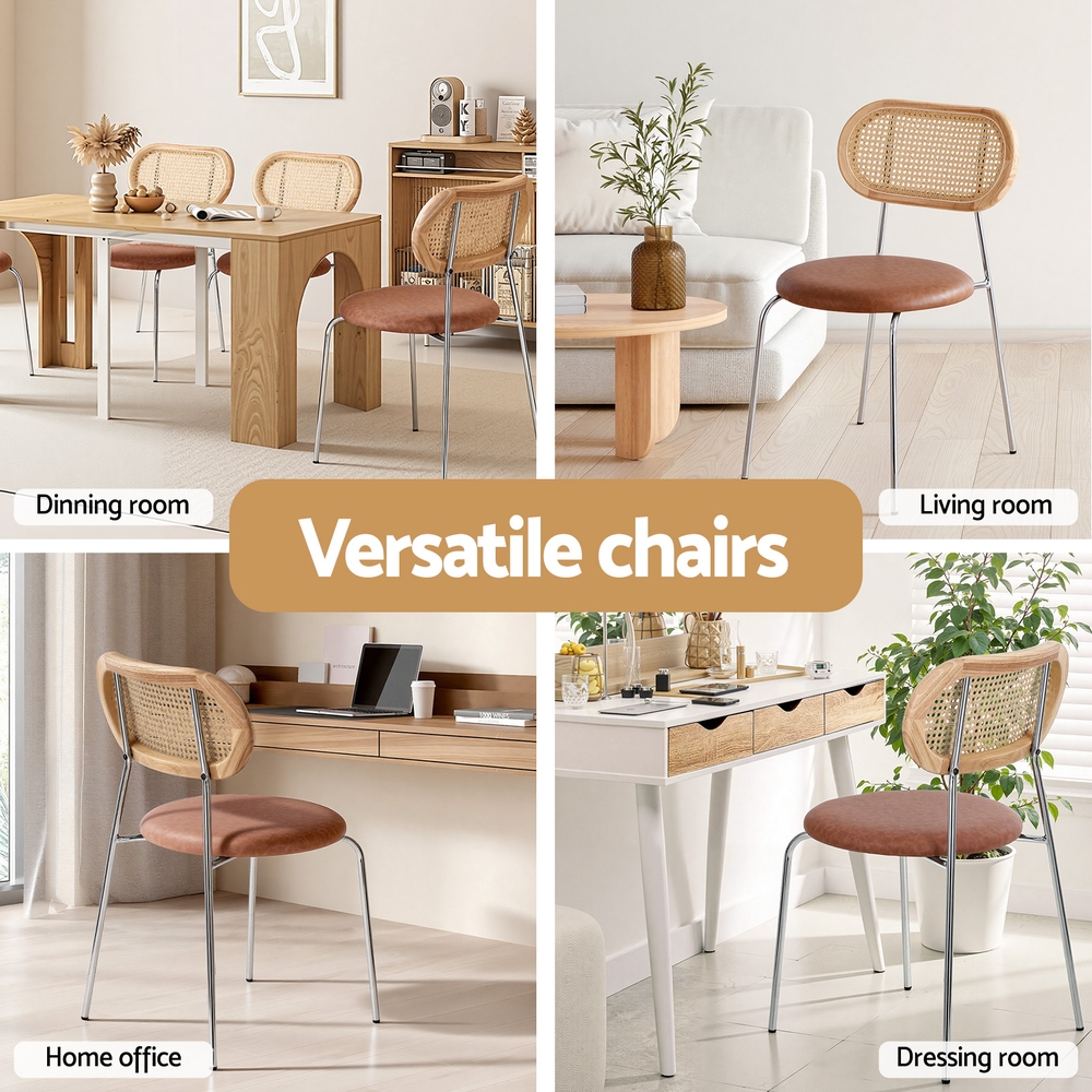 Artiss Rattan PU Leather Dining Chairs Brown Set of 2 or 4 view 5