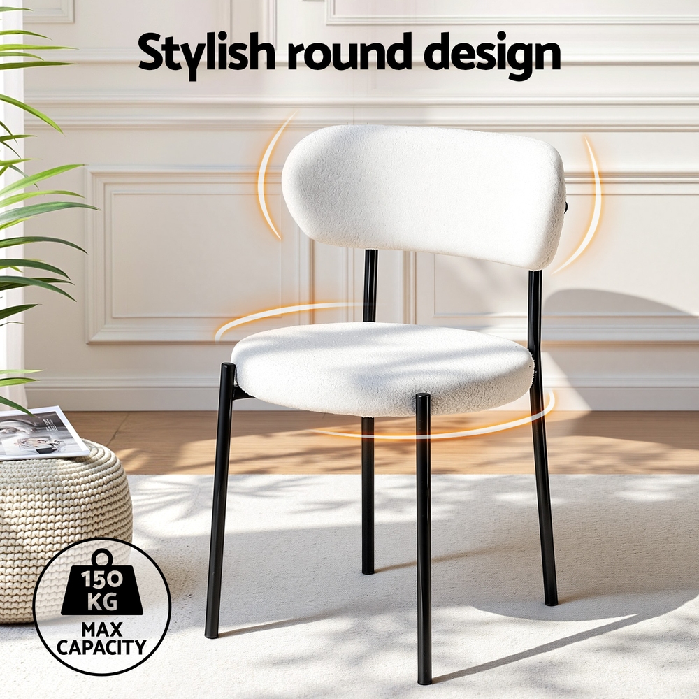 Artiss Sherpa Boucle Dining Chairs, White view 4