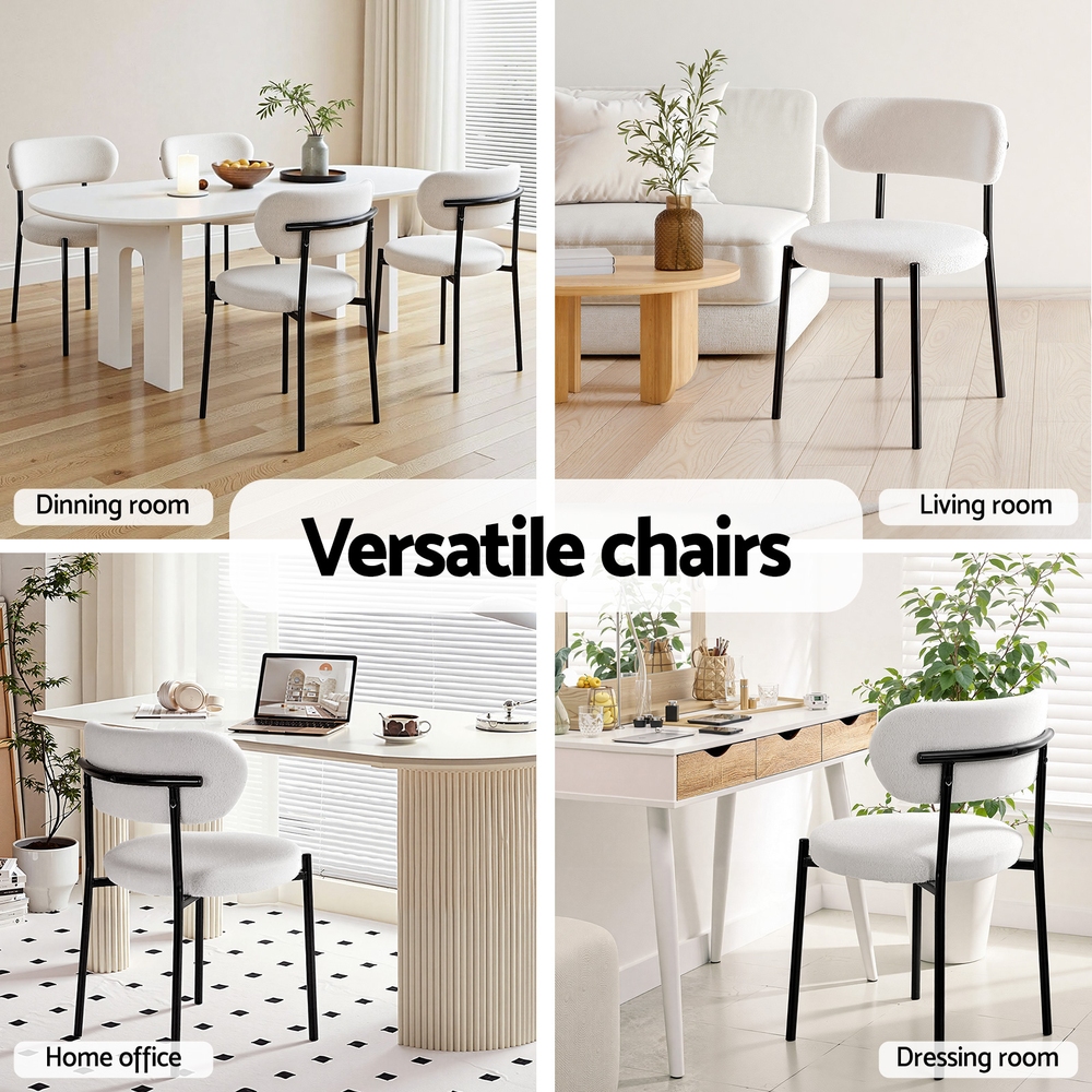 Artiss Sherpa Boucle Dining Chairs, White view 5