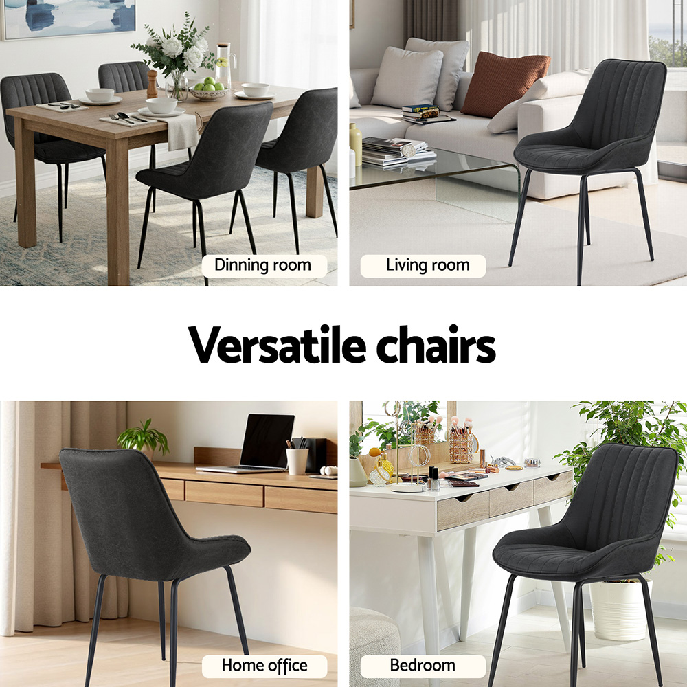 Artiss Channel Tufted Dining Chairs Black Set of 2 or 4 view 5