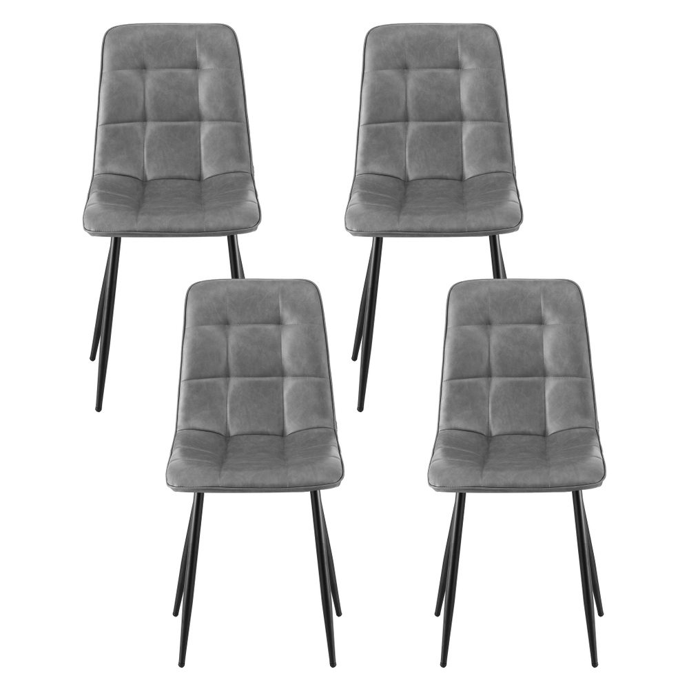 Artiss 4x Retro PU Leather Dining Chairs Grey view 3