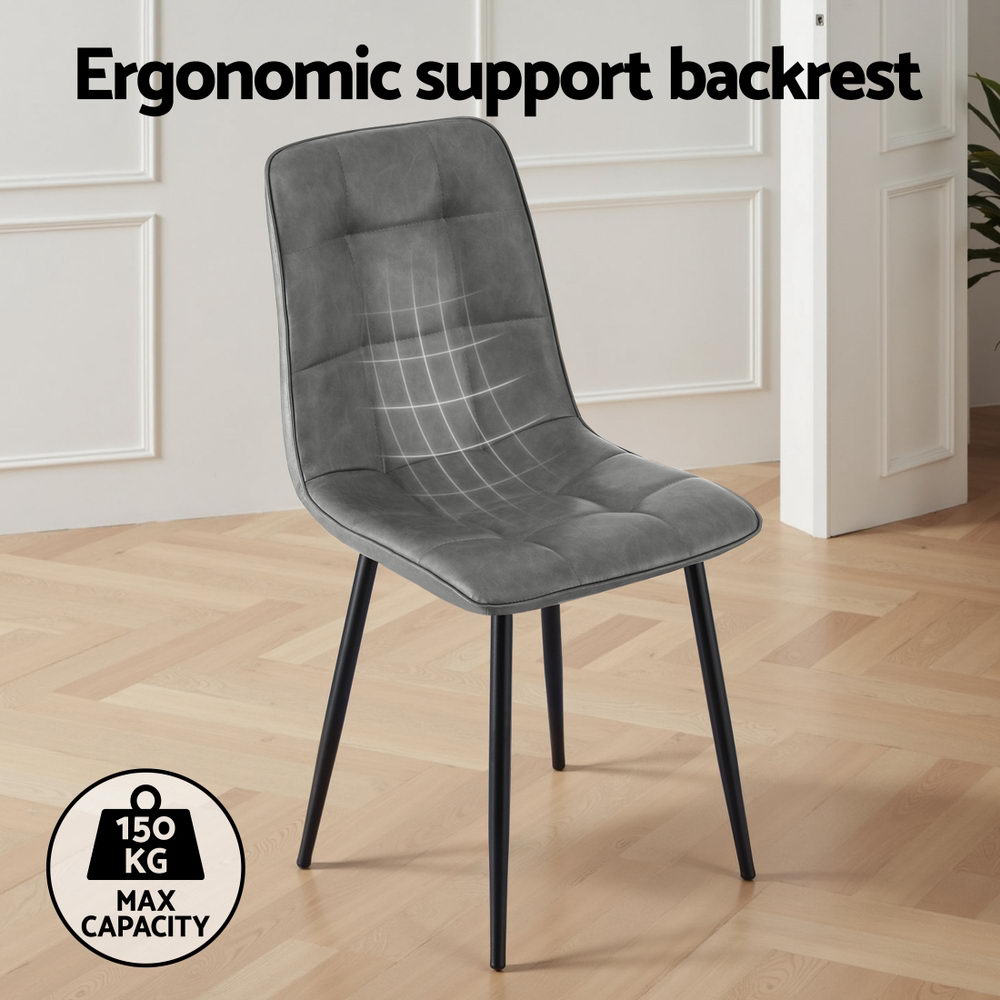 Artiss 4x Retro PU Leather Dining Chairs Grey view 4