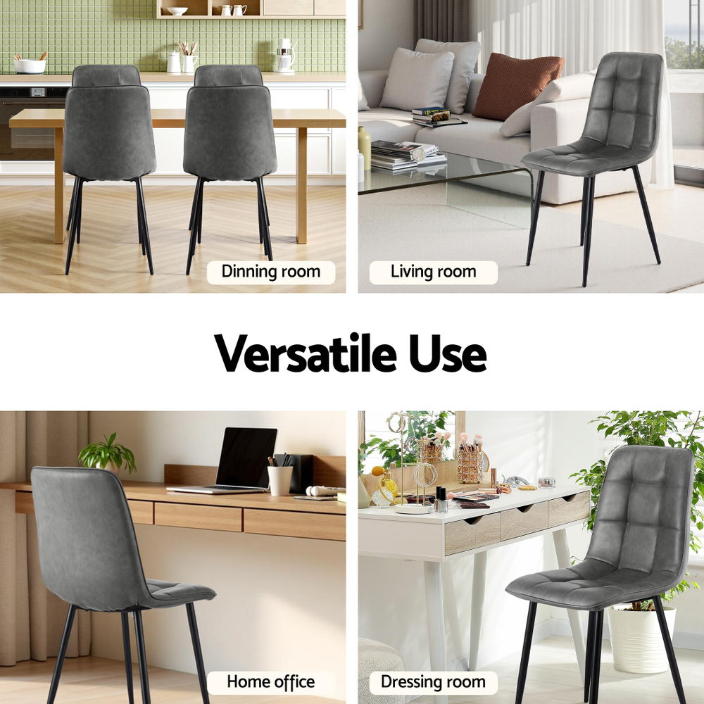 Artiss 4x Retro PU Leather Dining Chairs Grey view 5