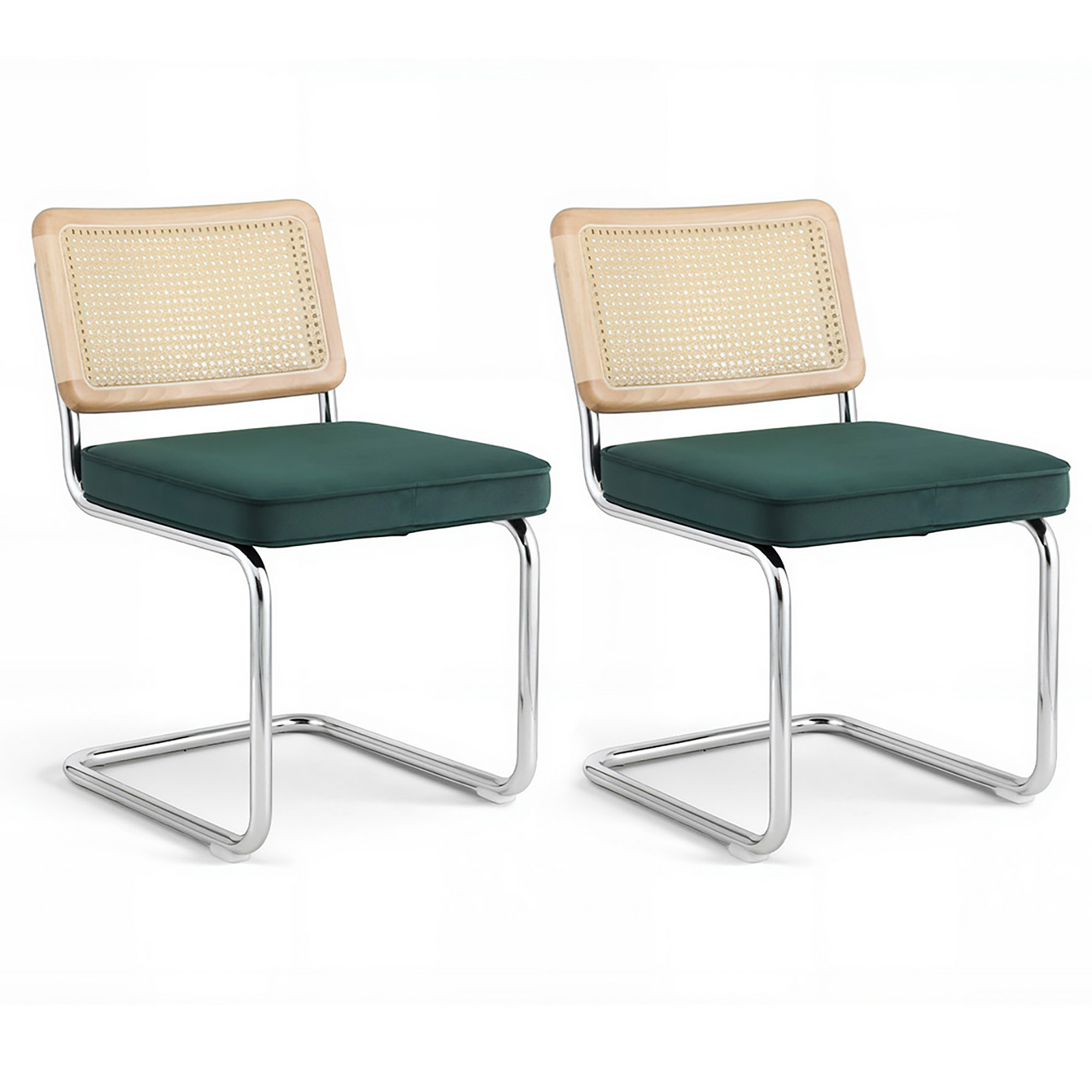 Artiss Velvet Rattan Cantilever Dining Chairs, Set of 2 or 4