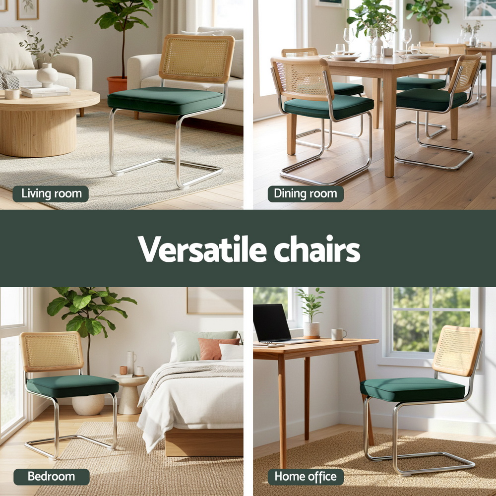 Artiss Velvet Rattan Cantilever Dining Chairs, Set of 2 or 4 view 5