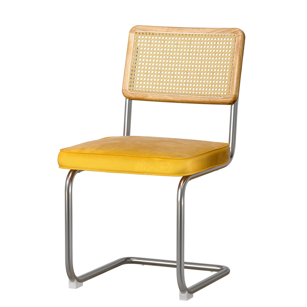 Artiss Felix Velvet Rattan Cantilever Dining Chairs, Yellow