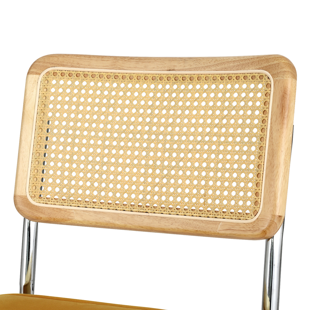 Artiss Felix Velvet Rattan Cantilever Dining Chairs, Yellow view 3