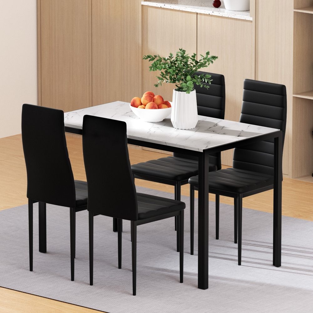 Artiss Marble Effect Dining Table and 4 Chairs Set