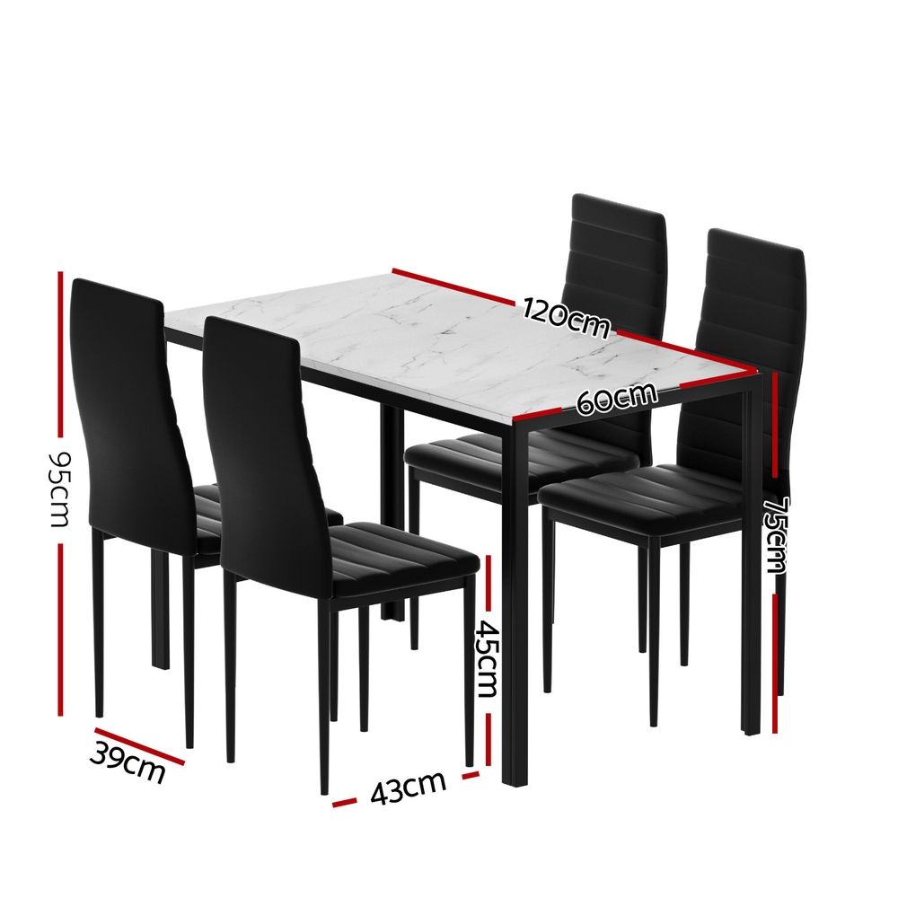 Artiss Marble Effect Dining Table and 4 Chairs Set view 2