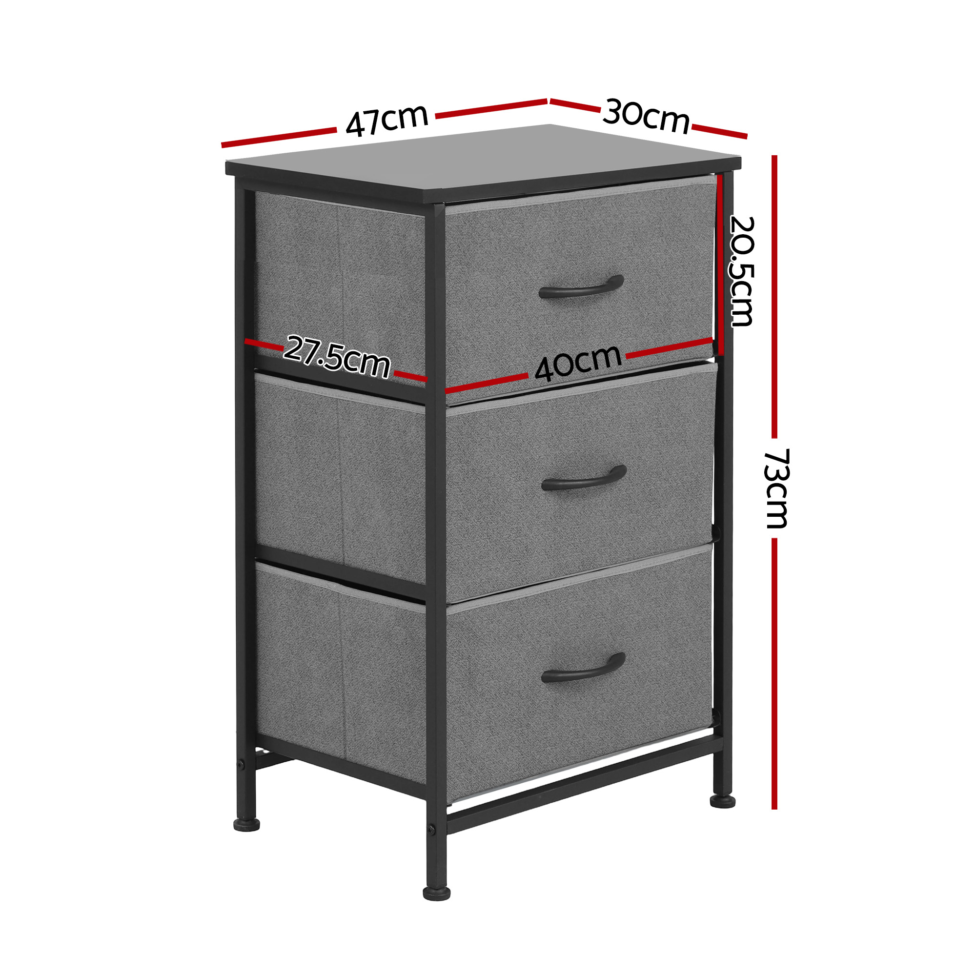 Artiss Chest of 3 Drawers Tallboy Dresser, Grey view 3