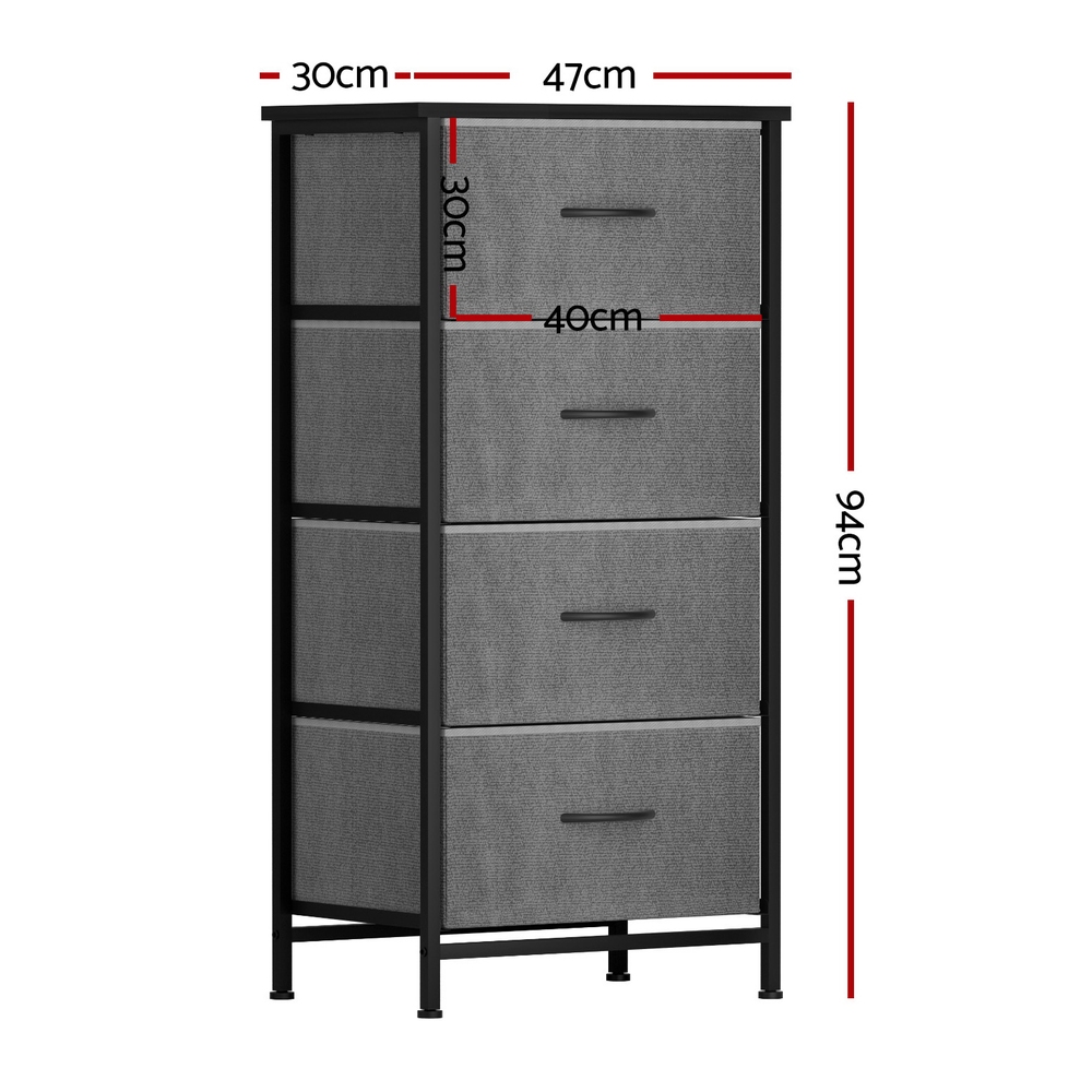 Artiss Chest of 4 Drawers Tallboy Dresser, Grey view 4