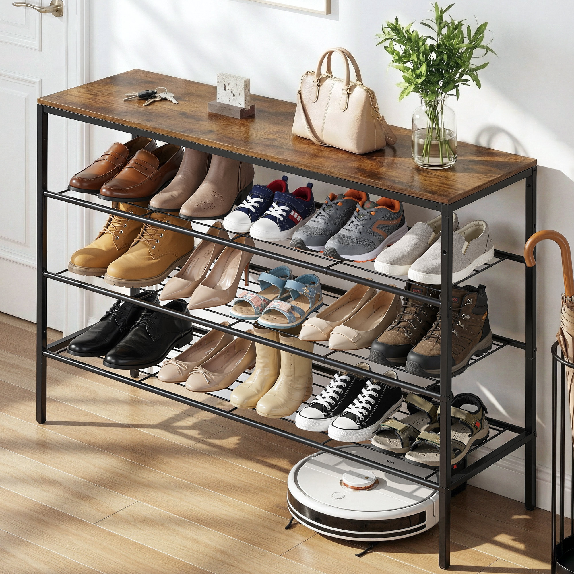 Artiss 4-Tier Shoe Rack Storage Organiser Walnut