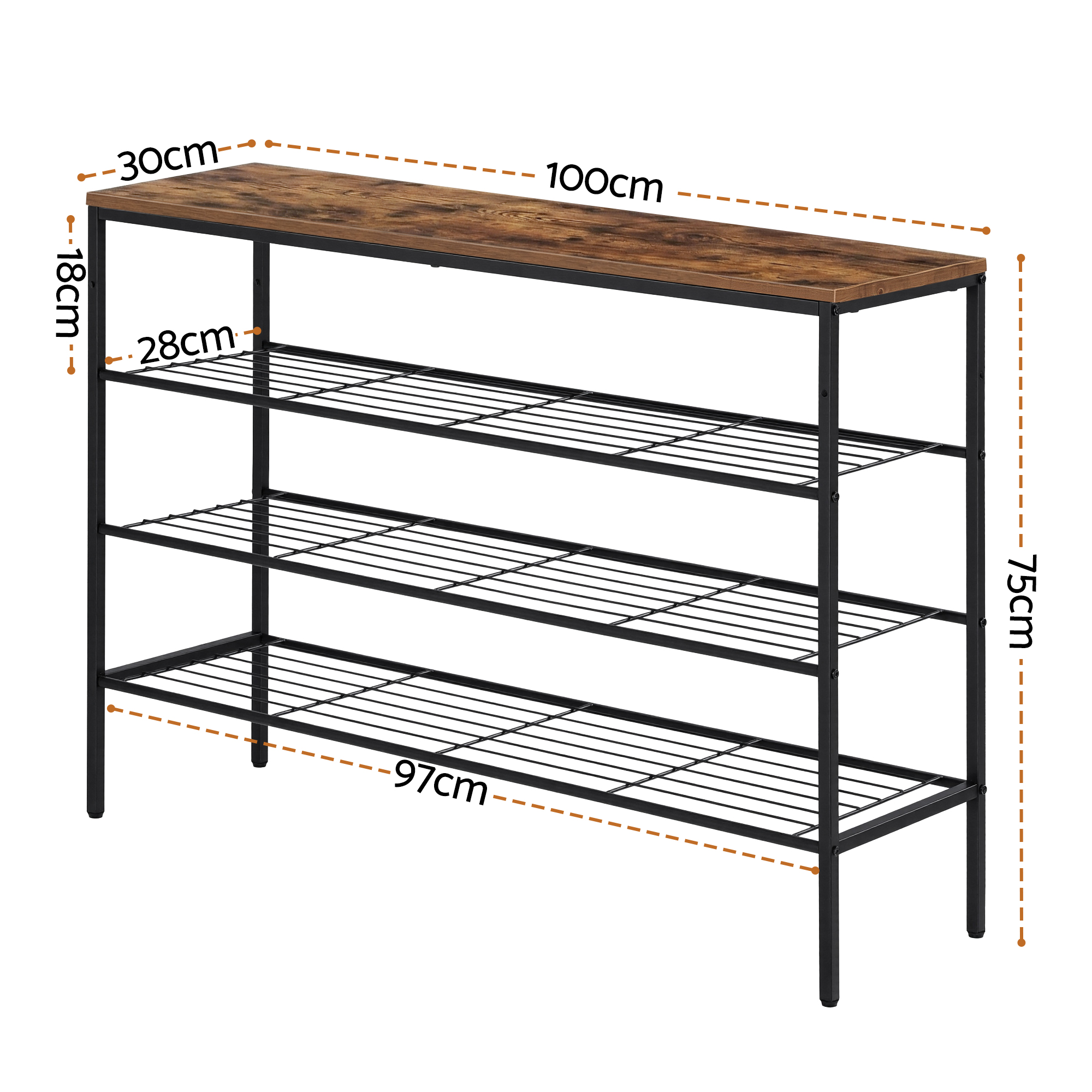 Artiss 4-Tier Shoe Rack Storage Organiser Walnut view 3