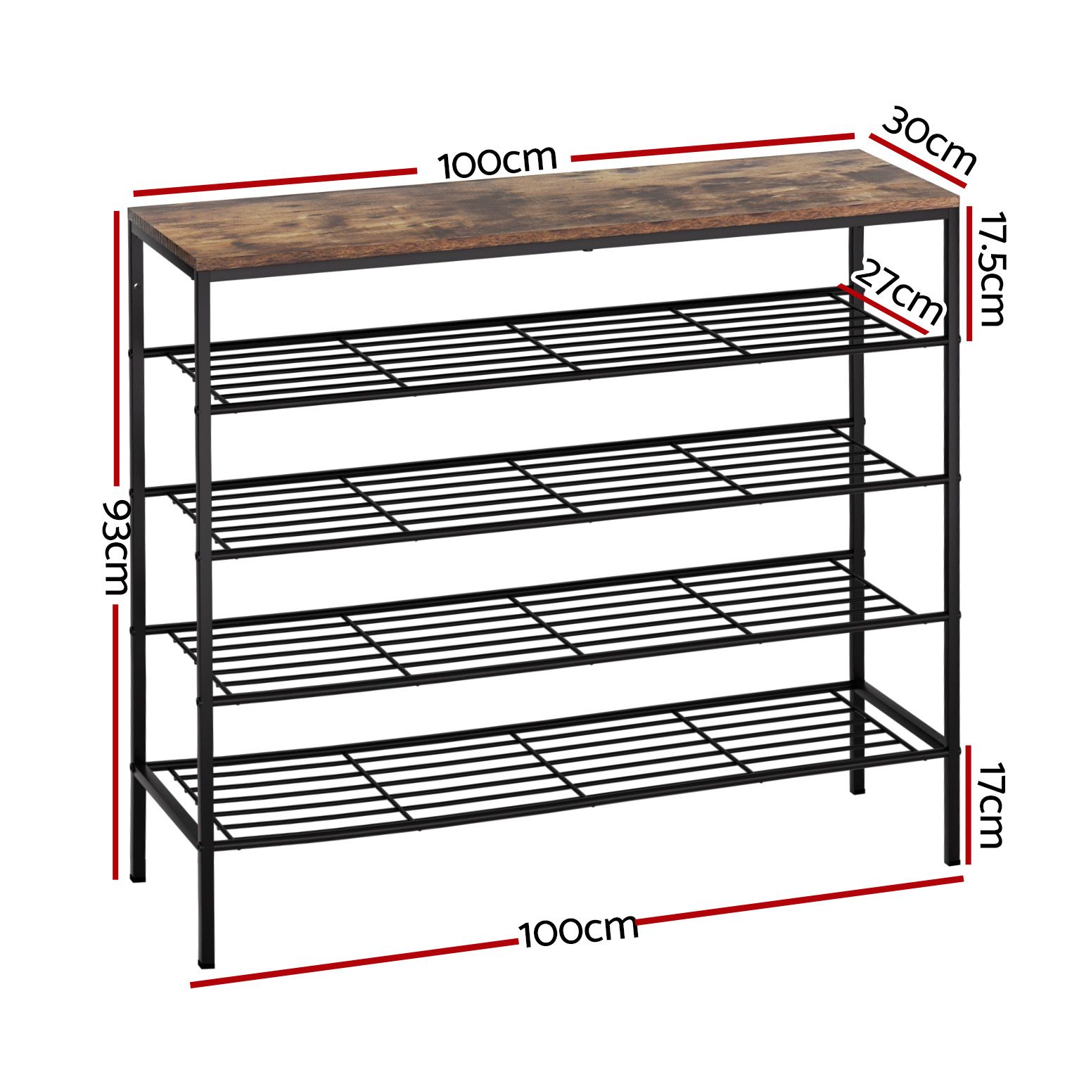 Artiss Bob Shoe Rack 5-Tier 25 Pairs Walnut view 3