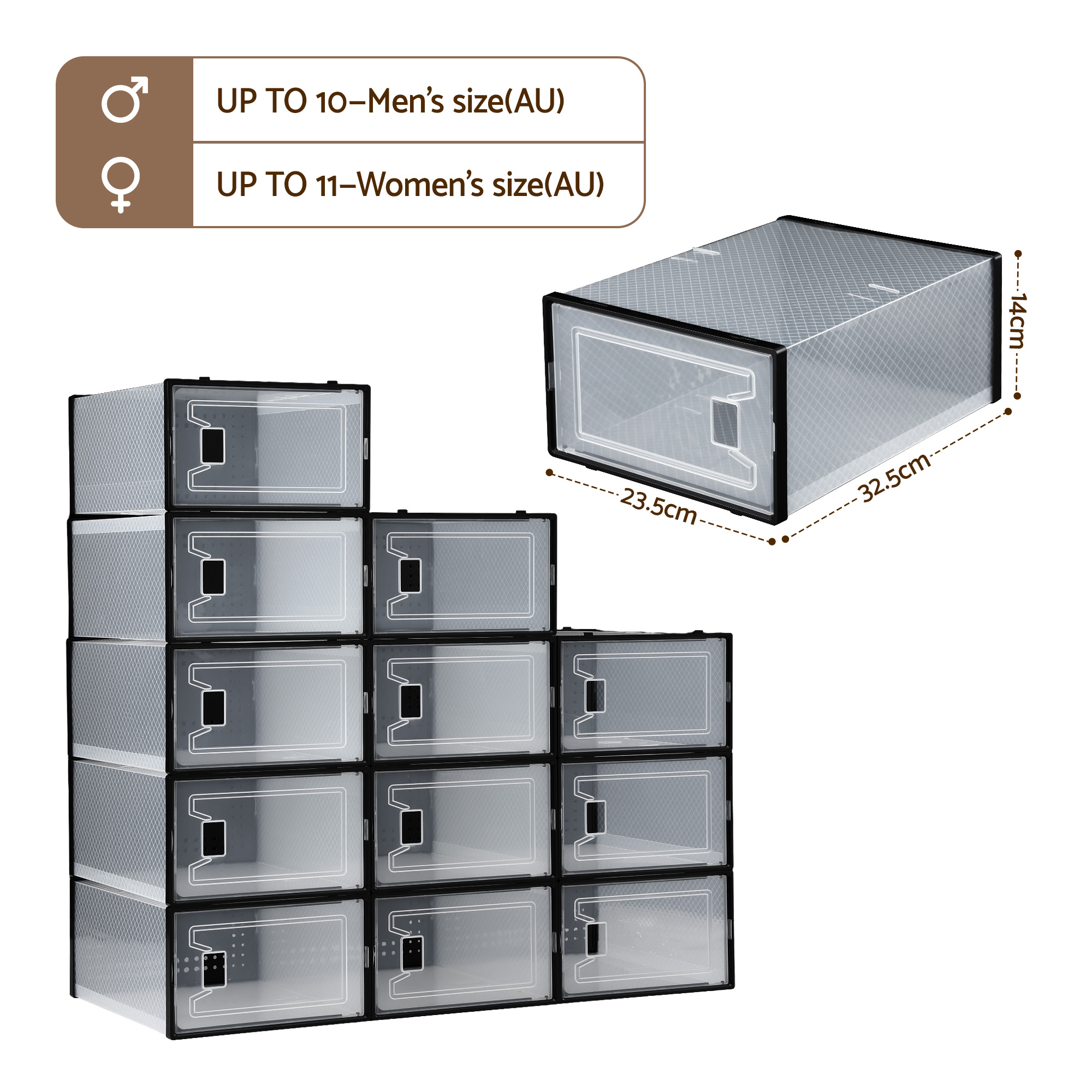 Artiss Shoe Storage Box Set of 12 Stackable Black view 3