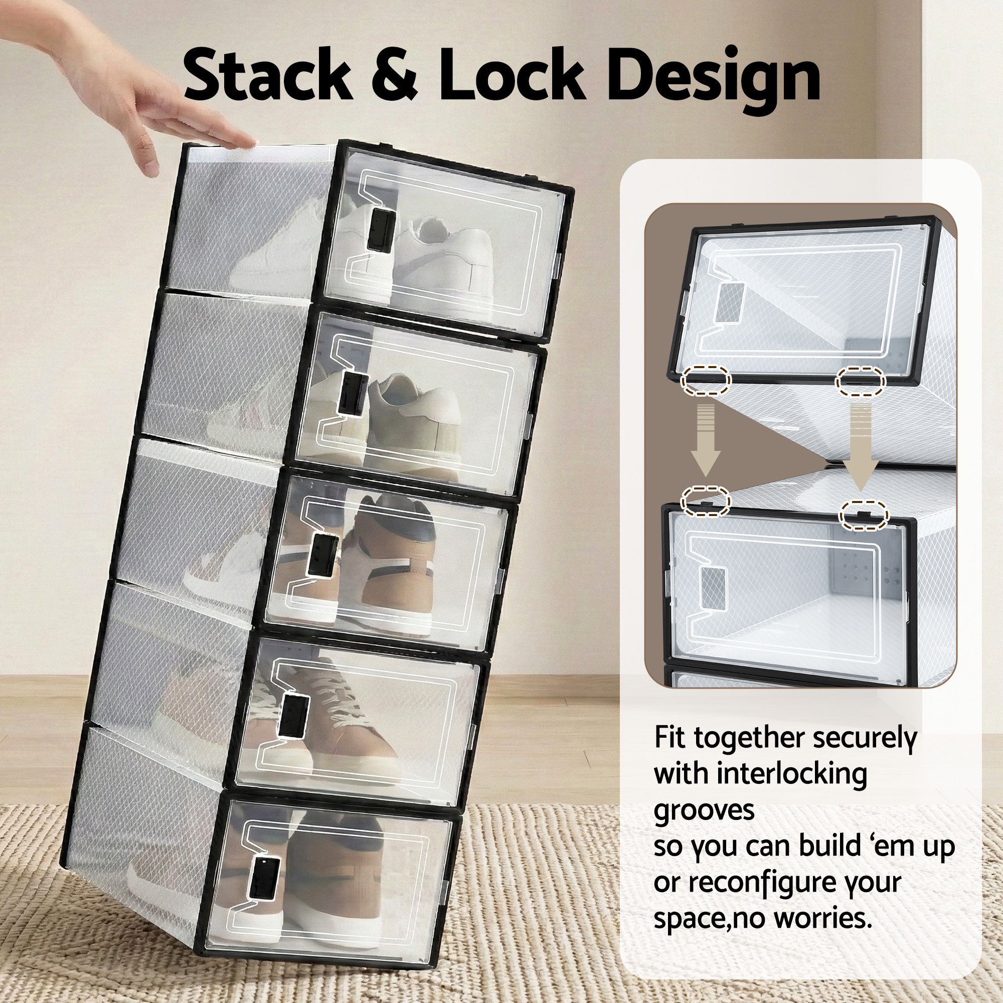 Artiss Shoe Storage Box Set of 12 Stackable Black view 5