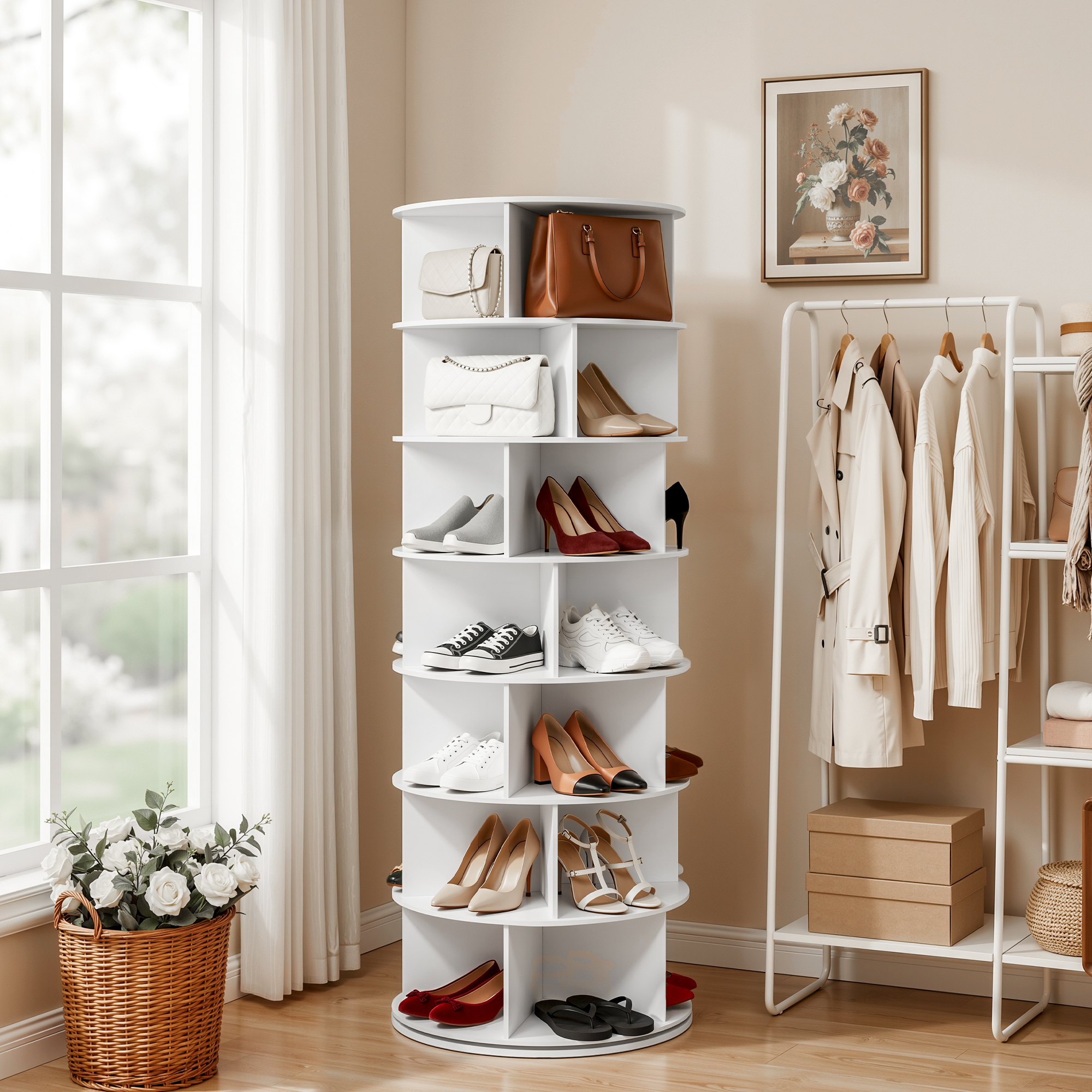 Artiss 7 Tier 360 Rotating Shoe Rack White