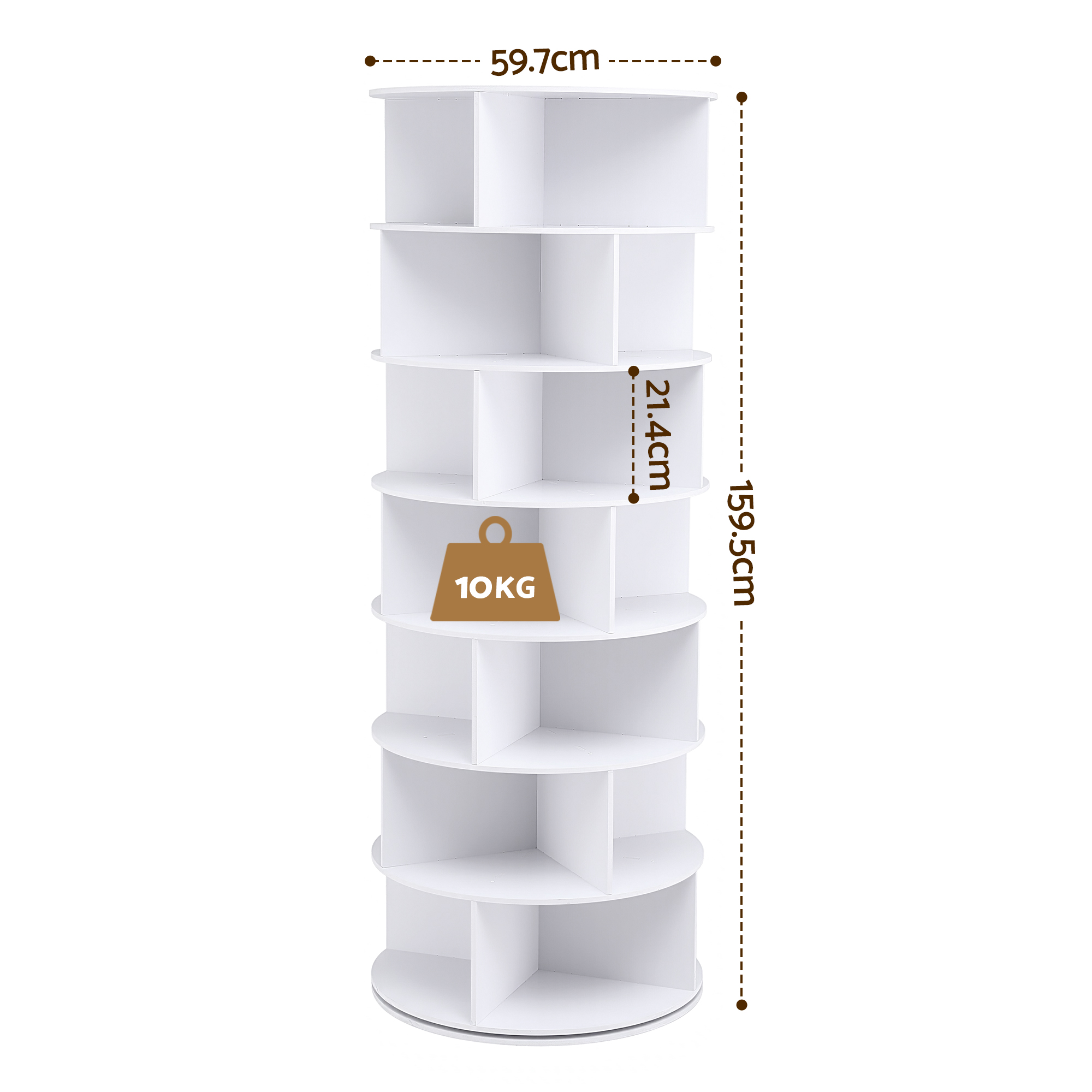 Artiss 7 Tier 360 Rotating Shoe Rack White view 3