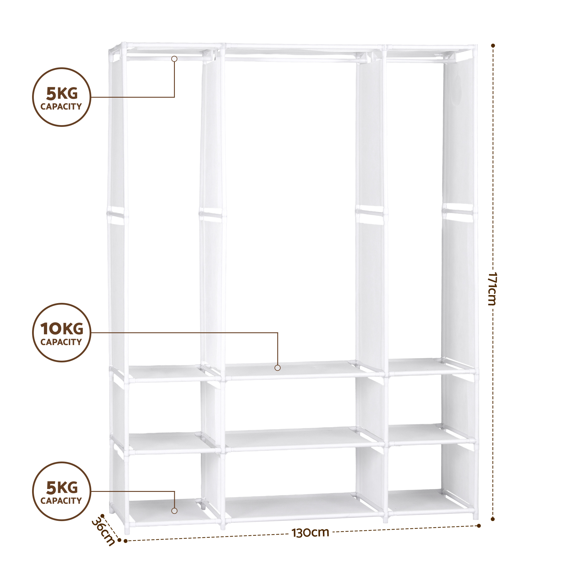 Artiss White Portable Clothes Closet Wardrobe with Open Shelf view 3