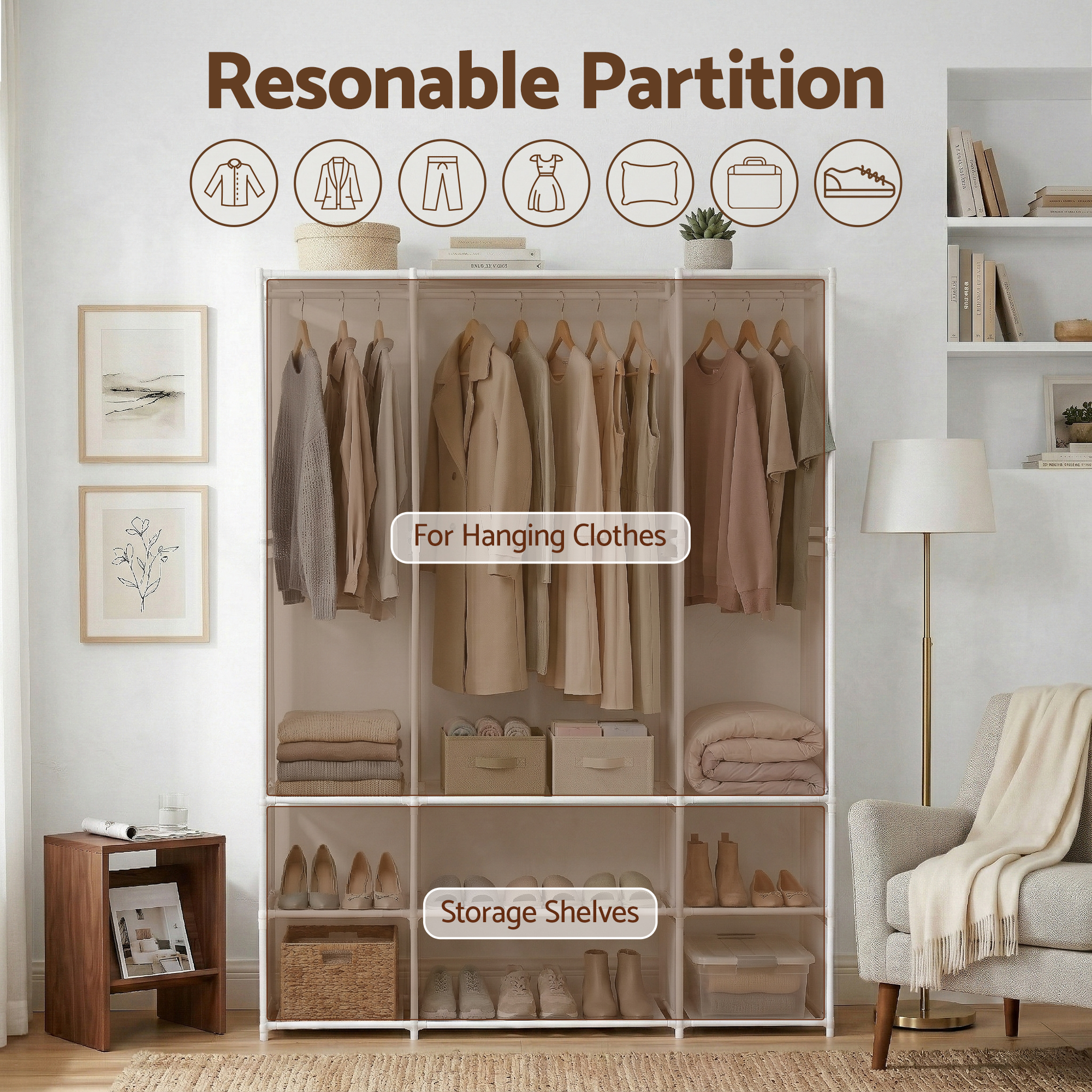 Artiss White Portable Clothes Closet Wardrobe with Open Shelf view 5