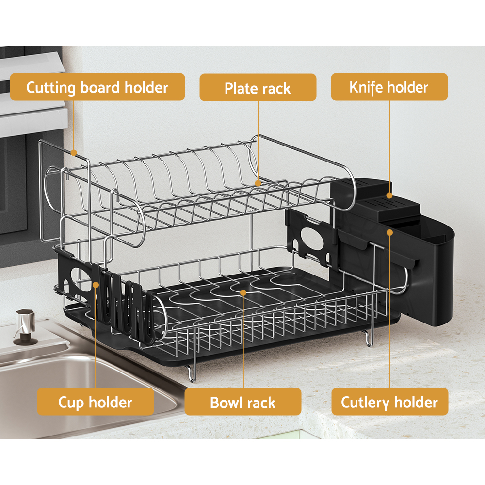 Cefito 2-Tier Dish Rack with Cup Holder and Cutlery Tray view 4