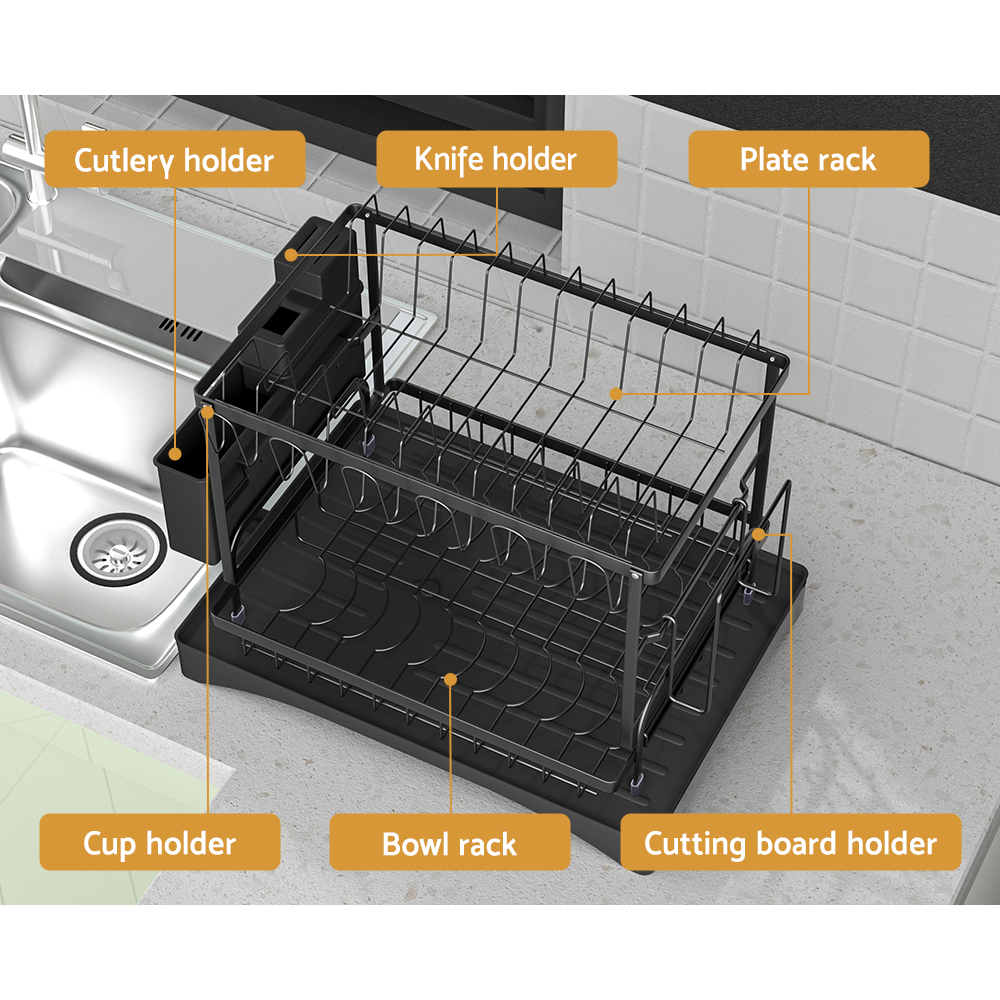 Cefito Expandable Dish Rack with Cutlery Holder, 2 Tiers view 4