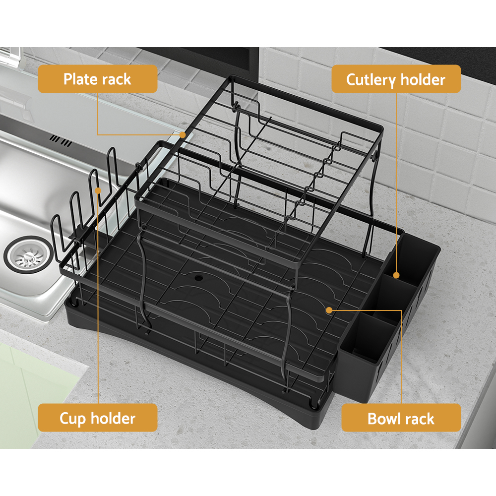 Cefito Expandable 2-Tier Dish Rack, Cutlery Tray Holder view 4