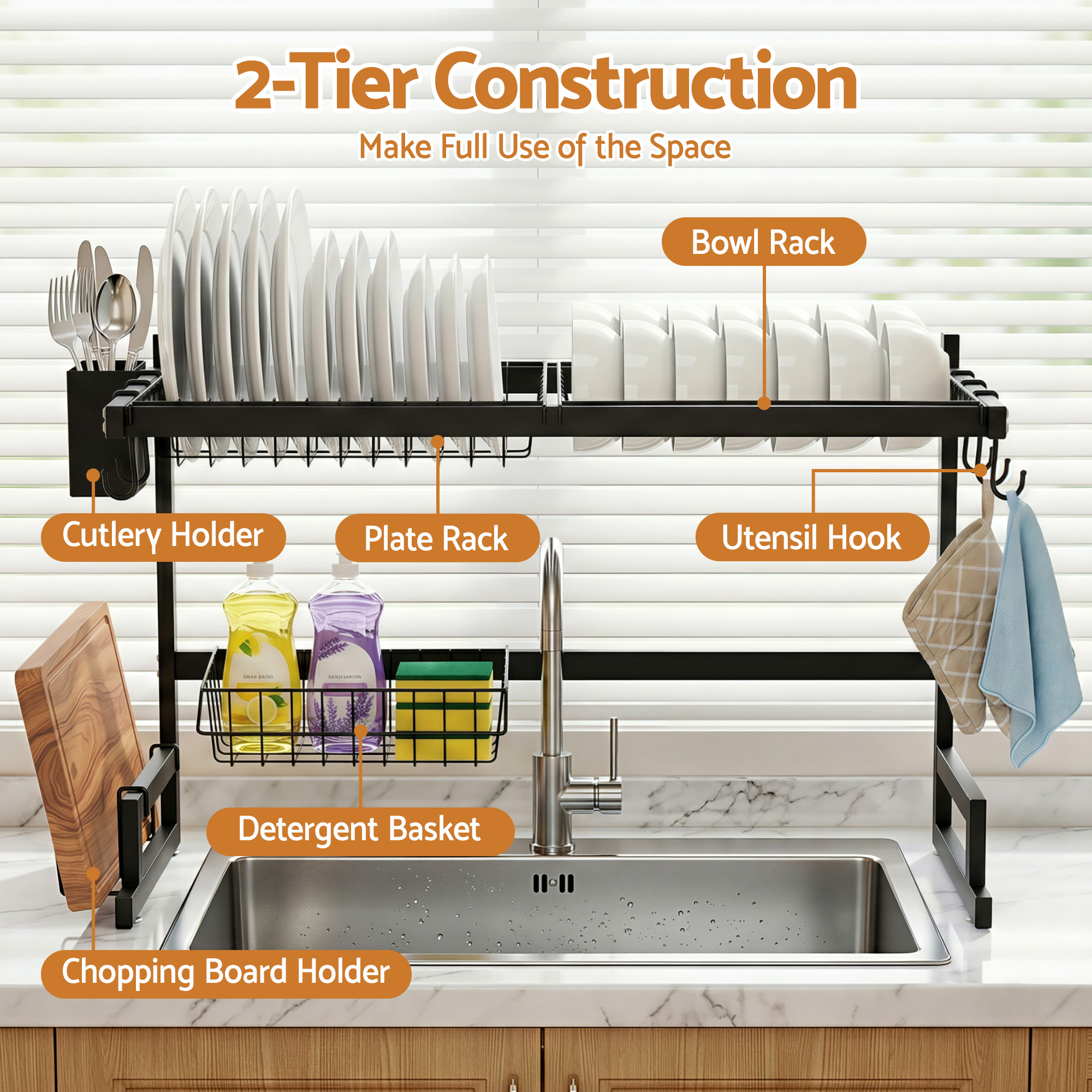 Cefito Dish Drying Rack with Sink Organiser, 2 Sizes view 4