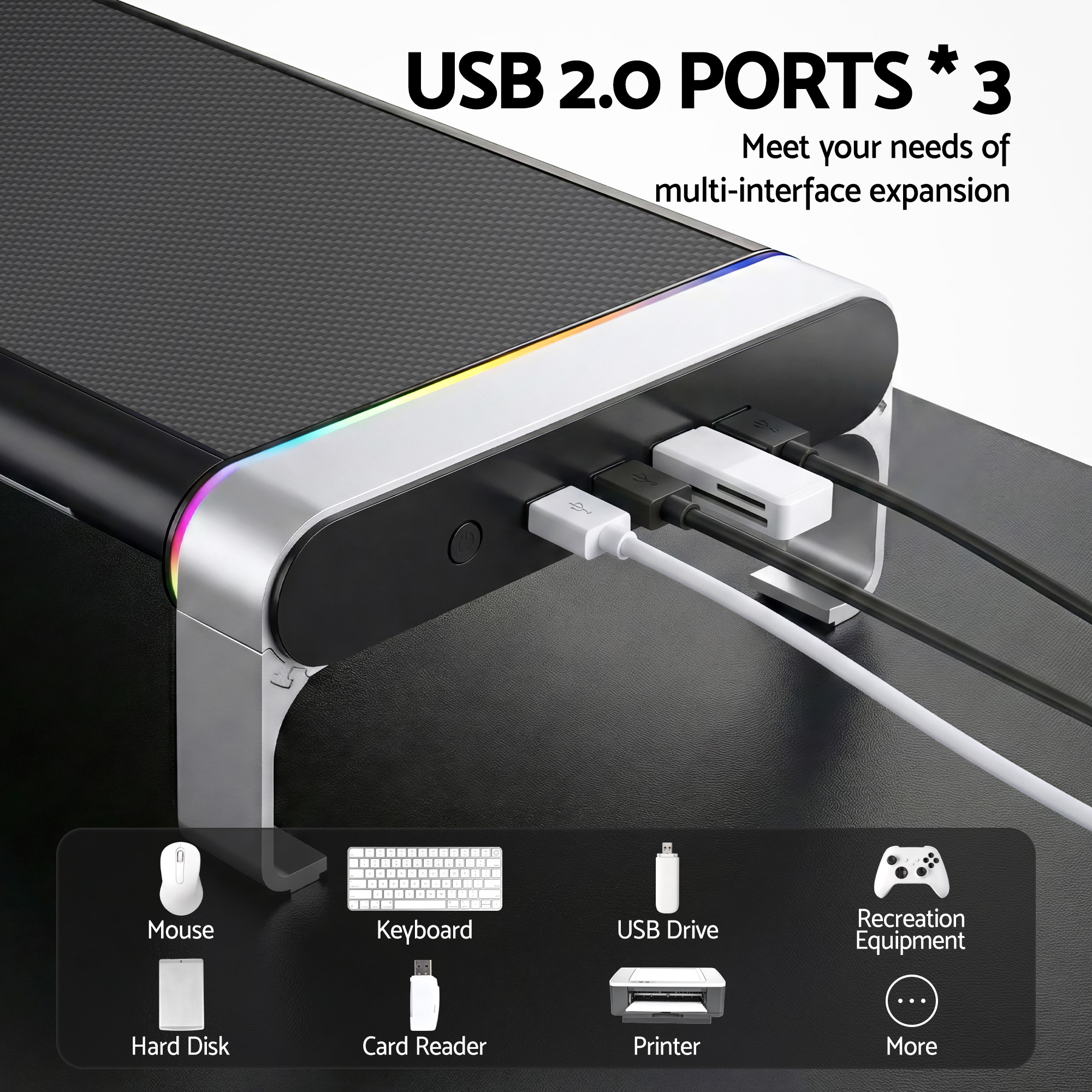 Artiss RGB Monitor Stand with USB Hub Black view 4