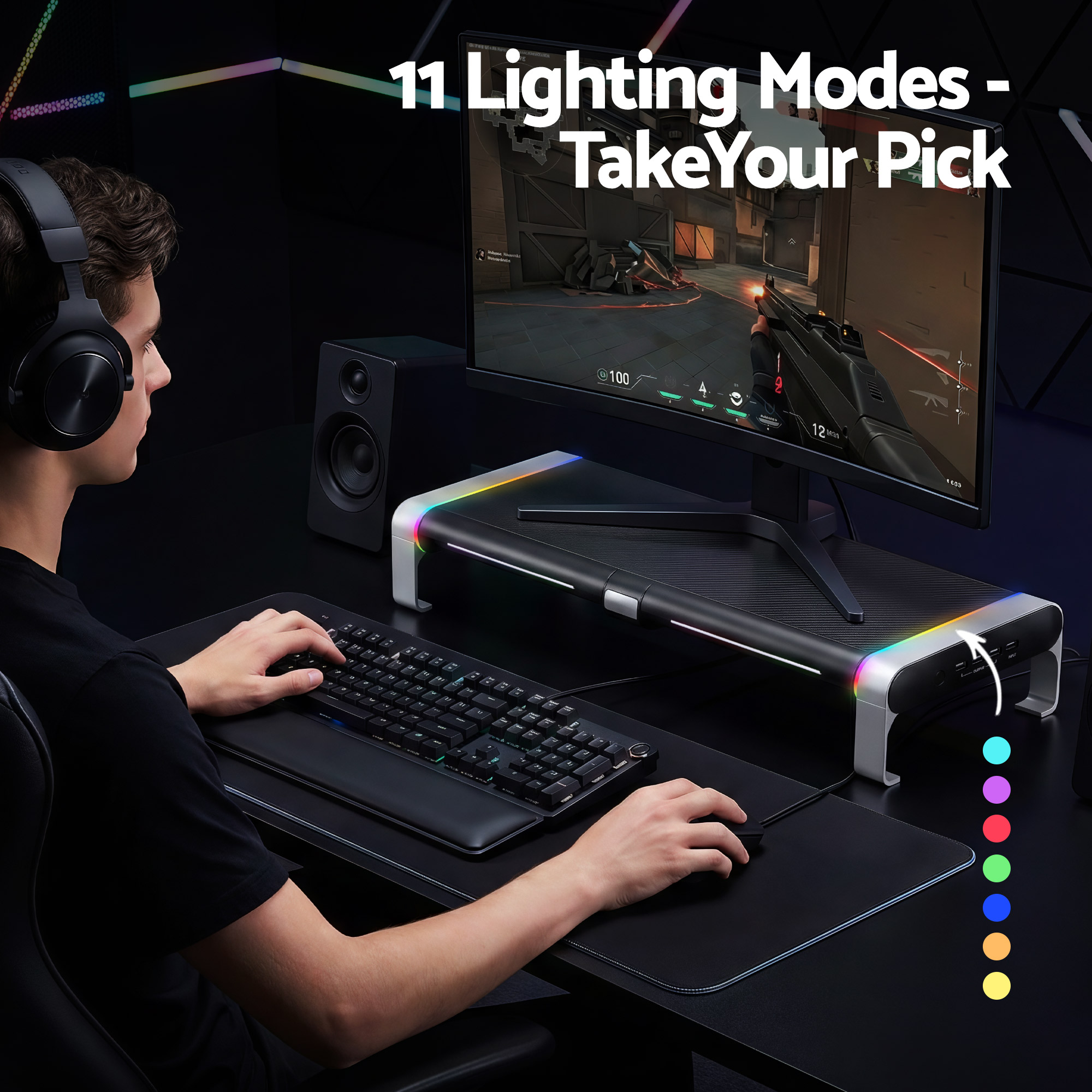 Artiss RGB Monitor Stand with USB Hub Black view 5