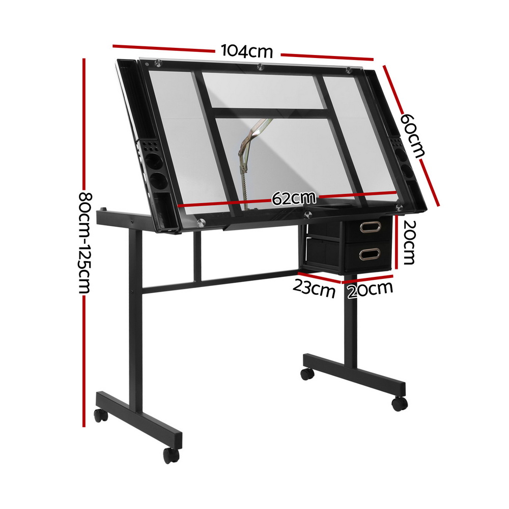 Artiss Drawing Desk Drafting Table Tempered Glass Black view 2