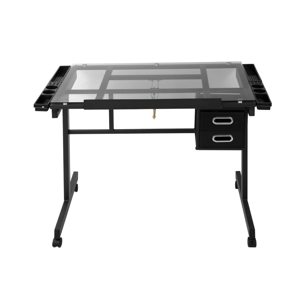 Artiss Drawing Desk Drafting Table Tempered Glass Black view 3