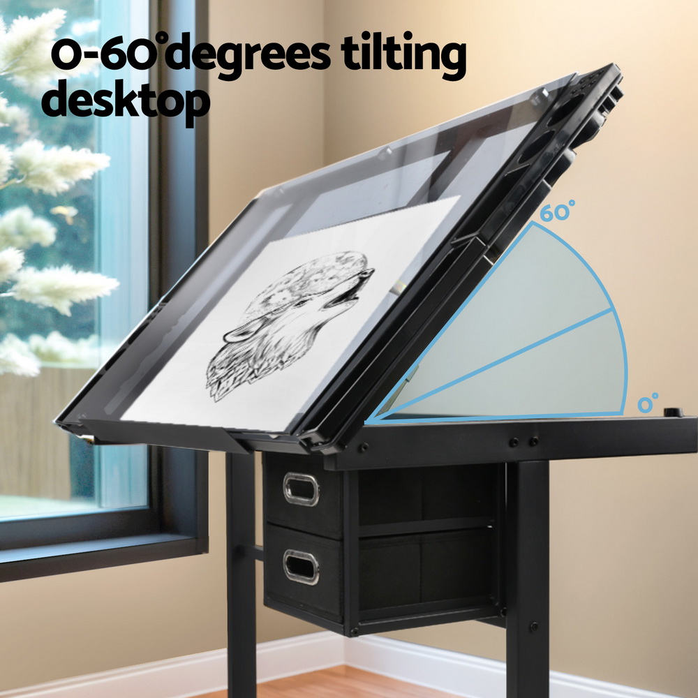 Artiss Drawing Desk Drafting Table Tempered Glass Black view 4