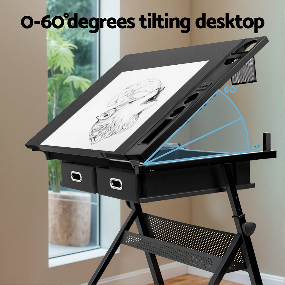 Artiss Drawing Desk Drafting Table Adjustable Tilt Black view 5