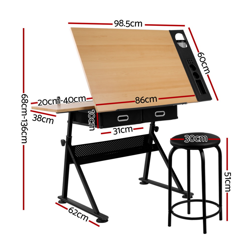 Artiss Drawing Desk Drafting Table with Stool Set view 2