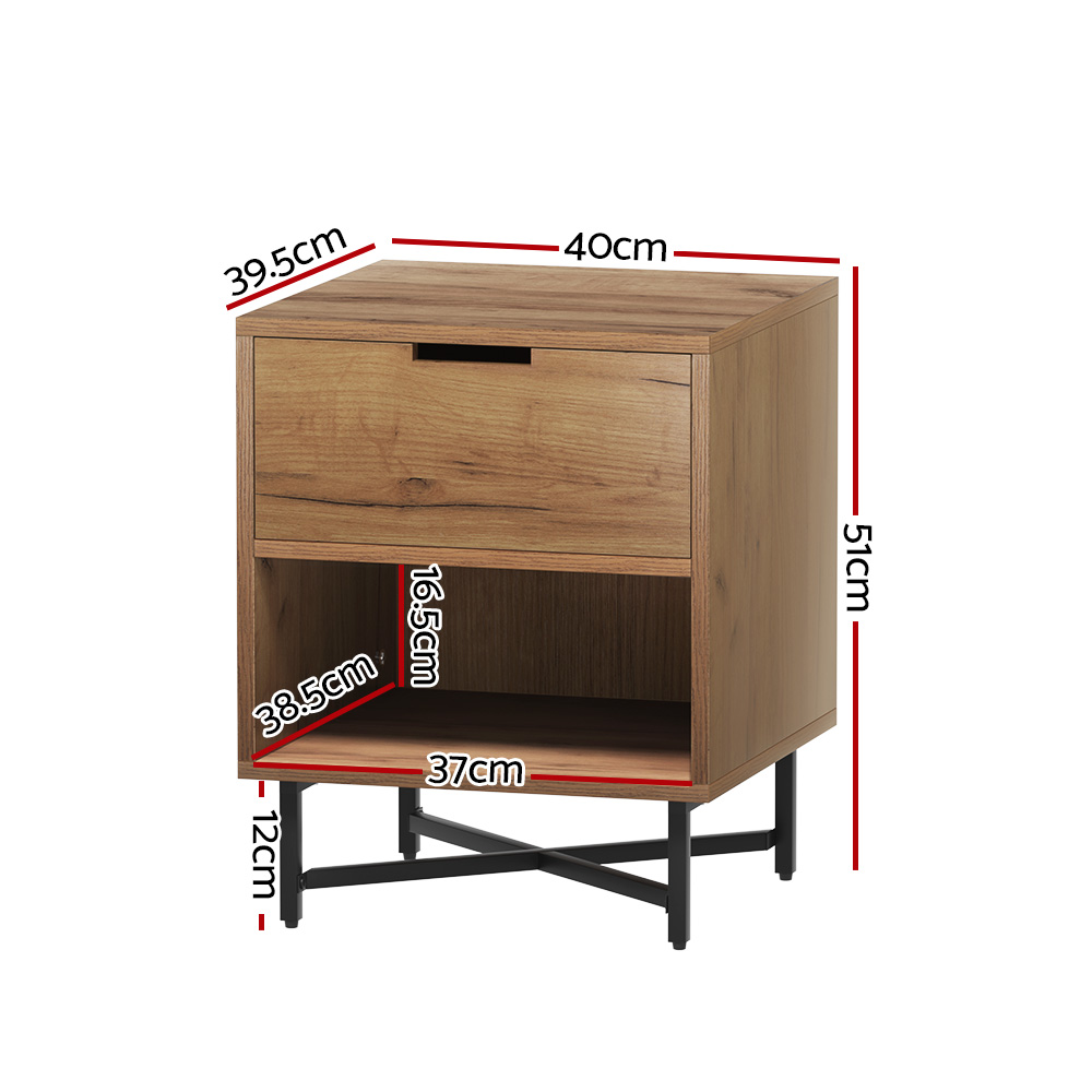 Artiss Kravu Bedside Table Drawers Rust Oak view 2