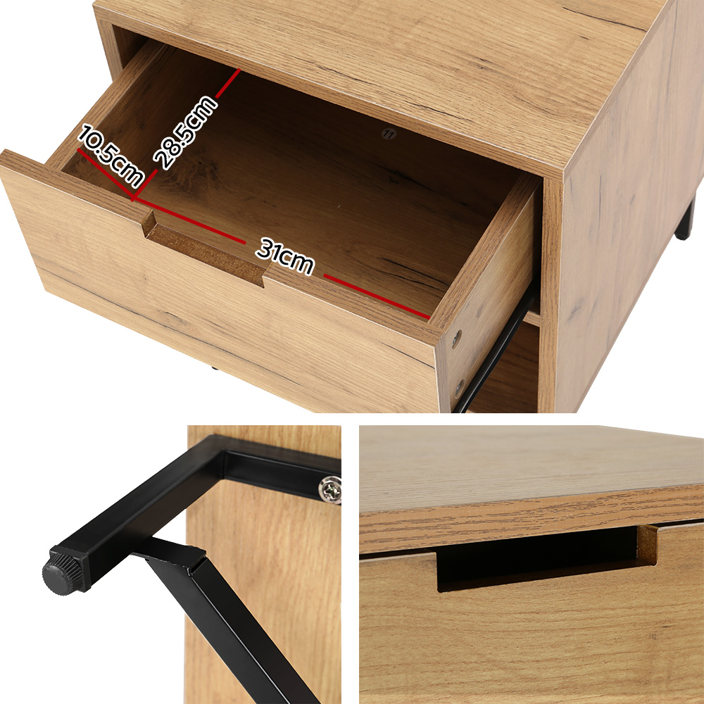 Artiss Kravu Bedside Table Drawers Rust Oak view 4