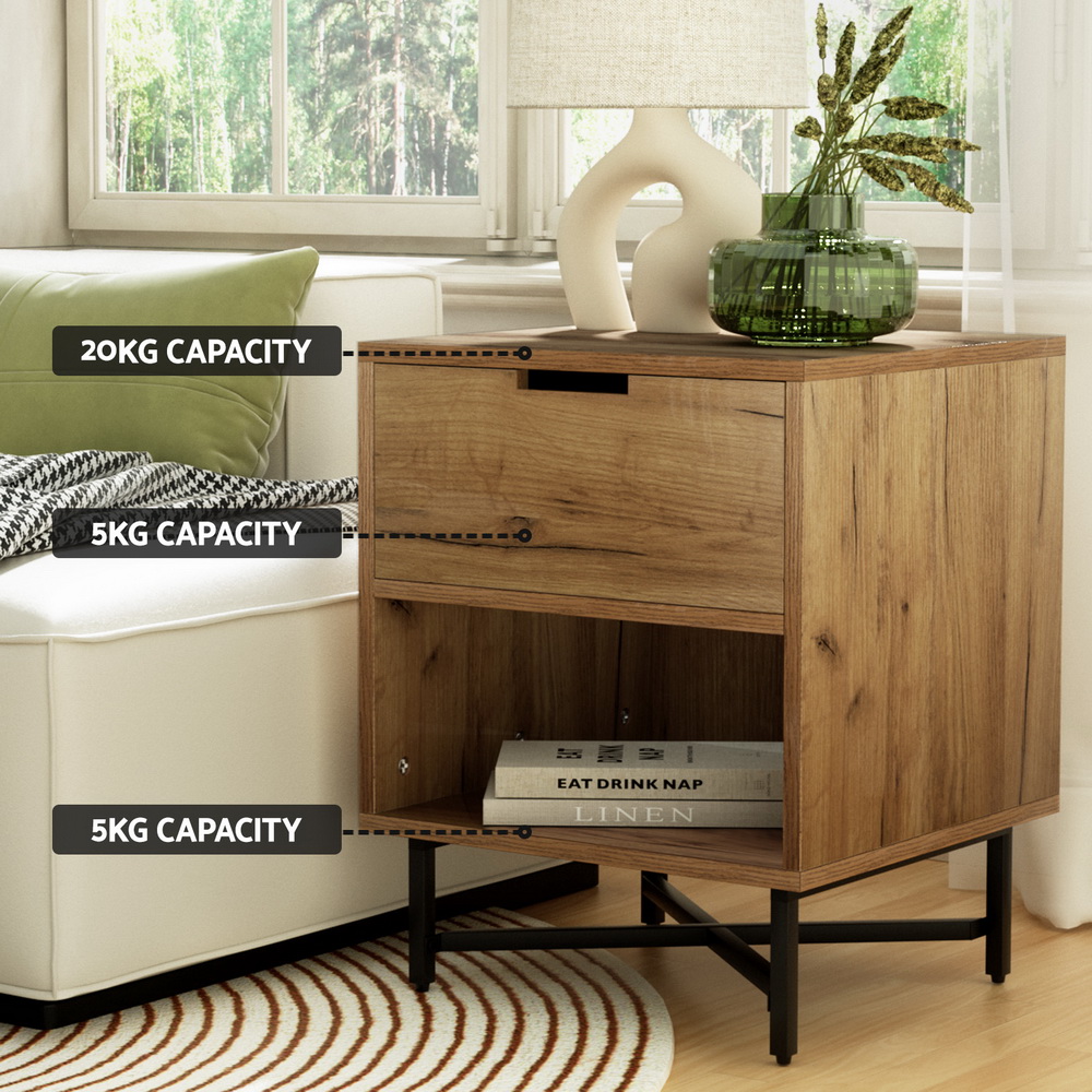 Artiss Kravu Bedside Table Drawers Rust Oak view 5