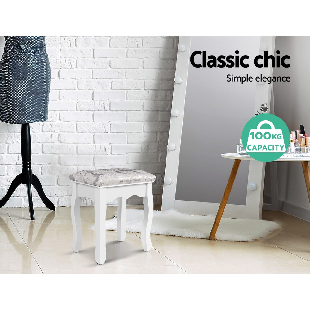 Artiss Dressing Table Stool, Velvet White view 3