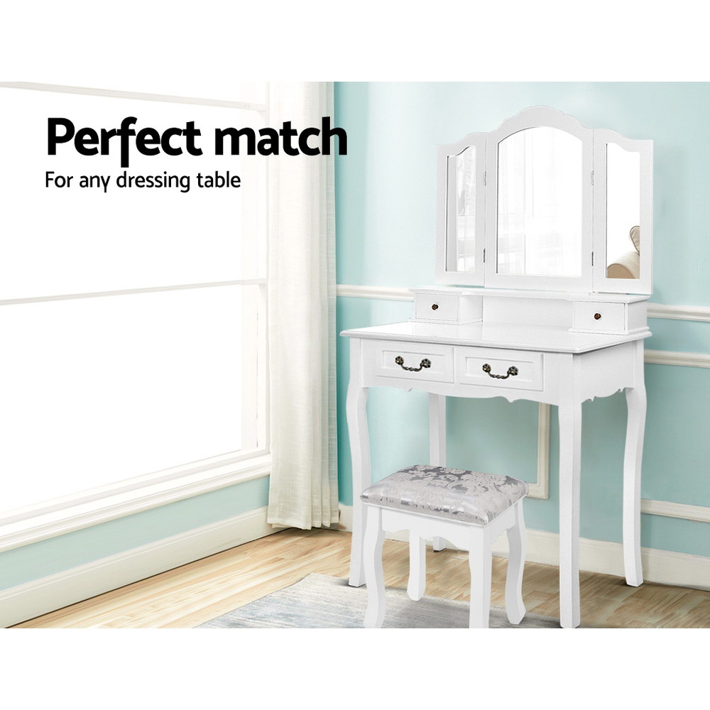 Artiss Dressing Table Stool, Velvet White view 4